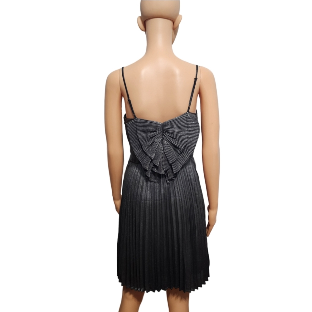 Express Metallic Pewter Pleated Bow Back Party Cyber Glam Dress Sz S - Picture 3 of 6